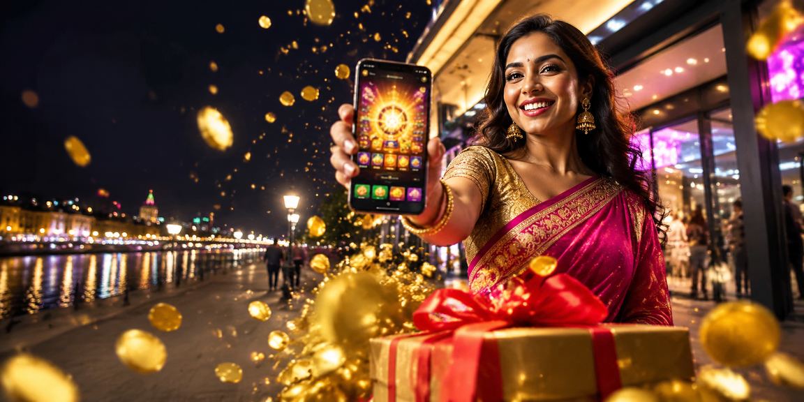 Indian player celebrating a win with red envelope bonus near riverfront